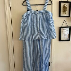 LAKE PAJAMAS Blue and White Striped Two-Piece Set